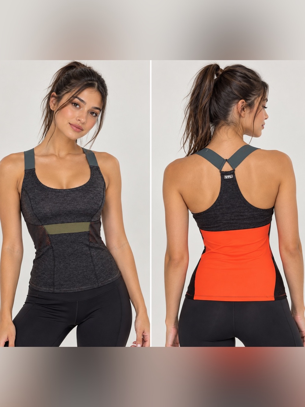 VPL Charcoal Tank with Olive Waistband and Slate Straps